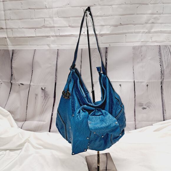 Marc Echo Vegan Leather Turquoise Blue Y2K Bow Detail Zipper Bucket bag - Picture 1 of 16